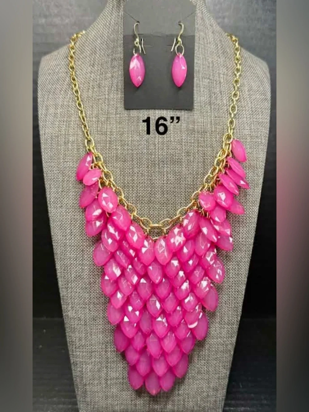 Hot Pink Statement Bib Necklace and Earring Set